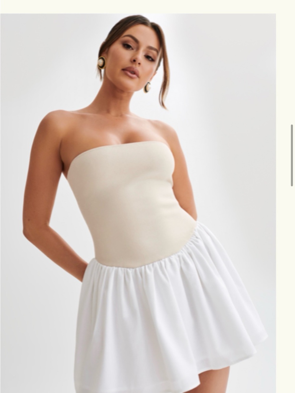 Meshki Strapless Two-Tone Mini Dress in Cream and White